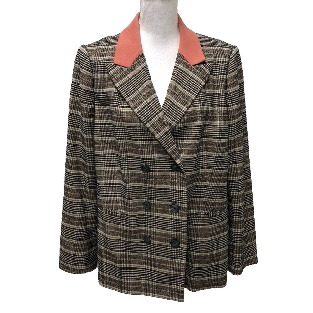 Rebecca Taylor Boucle Plaid Blazer Jacket Womens 16 Sand Combo Plaid Teacher